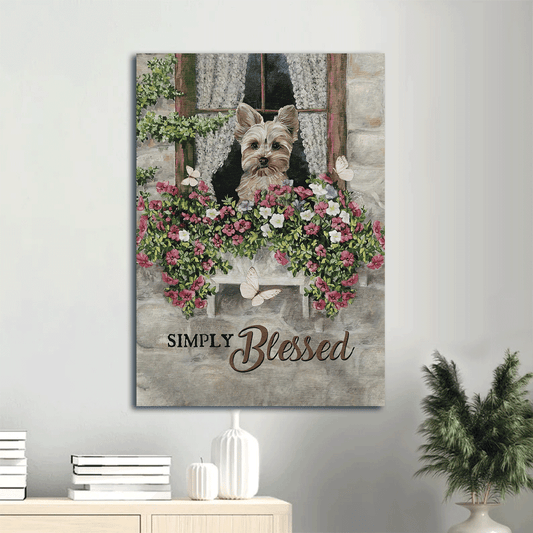 Yorkshire Terrier Dog Portrait Canvas - Yorkshire Terrier, Beautiful flower garden, Butterfly, Jesus Canvas - Gift for Yorkshire Terrier, Dog Lovers, Christian - Simply blessed