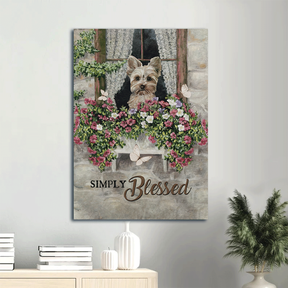 Yorkshire Terrier Dog Portrait Canvas - Yorkshire Terrier, Beautiful flower garden, Butterfly, Jesus Canvas - Gift for Yorkshire Terrier, Dog Lovers, Christian - Simply blessed