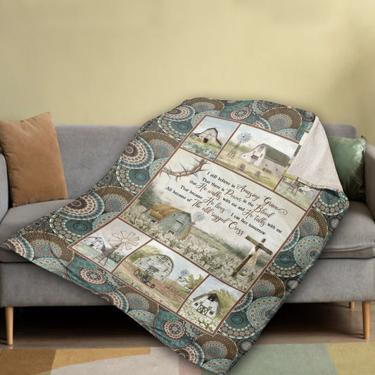 Christian Throw Blanket, Faith Blanket, Jesus Blanket, Inspirational Gift, Flower Field And Wooden Cross Blanket - I Still Believe In Amazing Grace