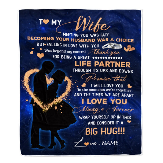 Gift For Wife, Couple Blanket, Big Hug Blanket,Couple Ring, Becoming Your Husband Was A Choice Blanket - Valentine, Christmas, Wedding Anniversary Fleece Blanket