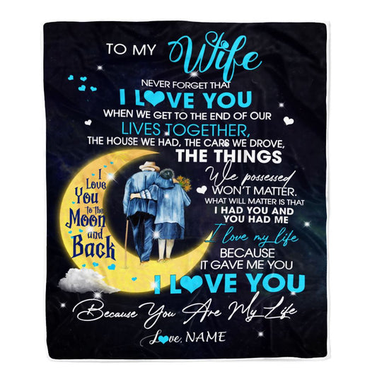 Gift For Wife, Couple Blanket, Personalized Blanket, I Love You To The Moon Blanket, Old Couple Blanket - Valentine, Christmas, Wedding Anniversary Fleece Blanket