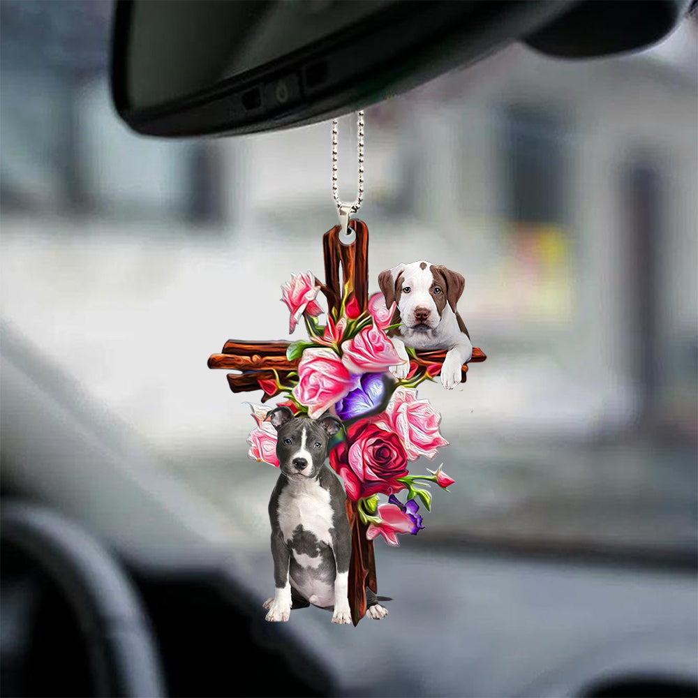 PitBull Roses and Jesus Ornament - Dog Car Hanging Ornament - Gift For Dog Mom, Dog Lover, Dog Owner