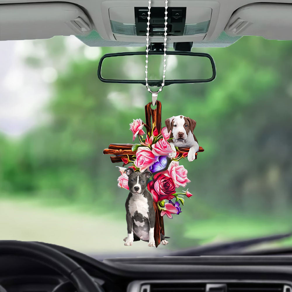 PitBull Roses and Jesus Ornament - Dog Car Hanging Ornament - Gift For Dog Mom, Dog Lover, Dog Owner