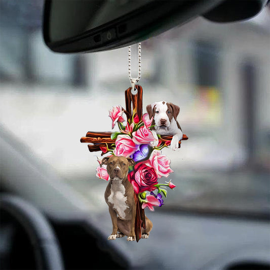 PitBull Roses and Jesus Ornament - Dog Car Hanging Ornament - Gift For Pet Lovers - Gift For Dog Mom, Dog Lover, Dog Owner
