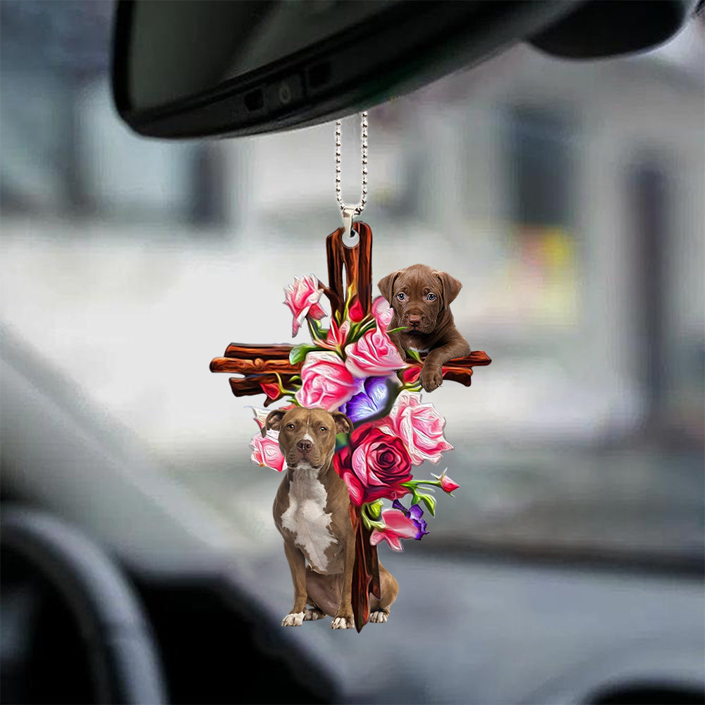 Pitbull Roses and Jesus Auto Hanging Ornament - Dog Car Hanging Ornament - Gift For Dog Mom, Dog Lover, Dog Owner