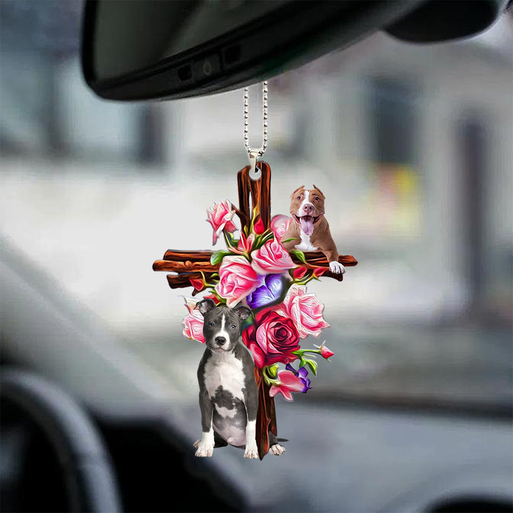 Pitbull Roses and Jesus Ornaments - Dog Car Hanging Ornament - Gift For Dog Mom, Dog Lover, Dog Owner