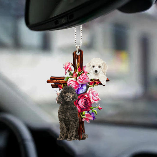 Poodle Roses and Jesus Ornament - Dog Car Hanging Ornament - Gift For Dog Mom, Dog Lover, Dog Owner
