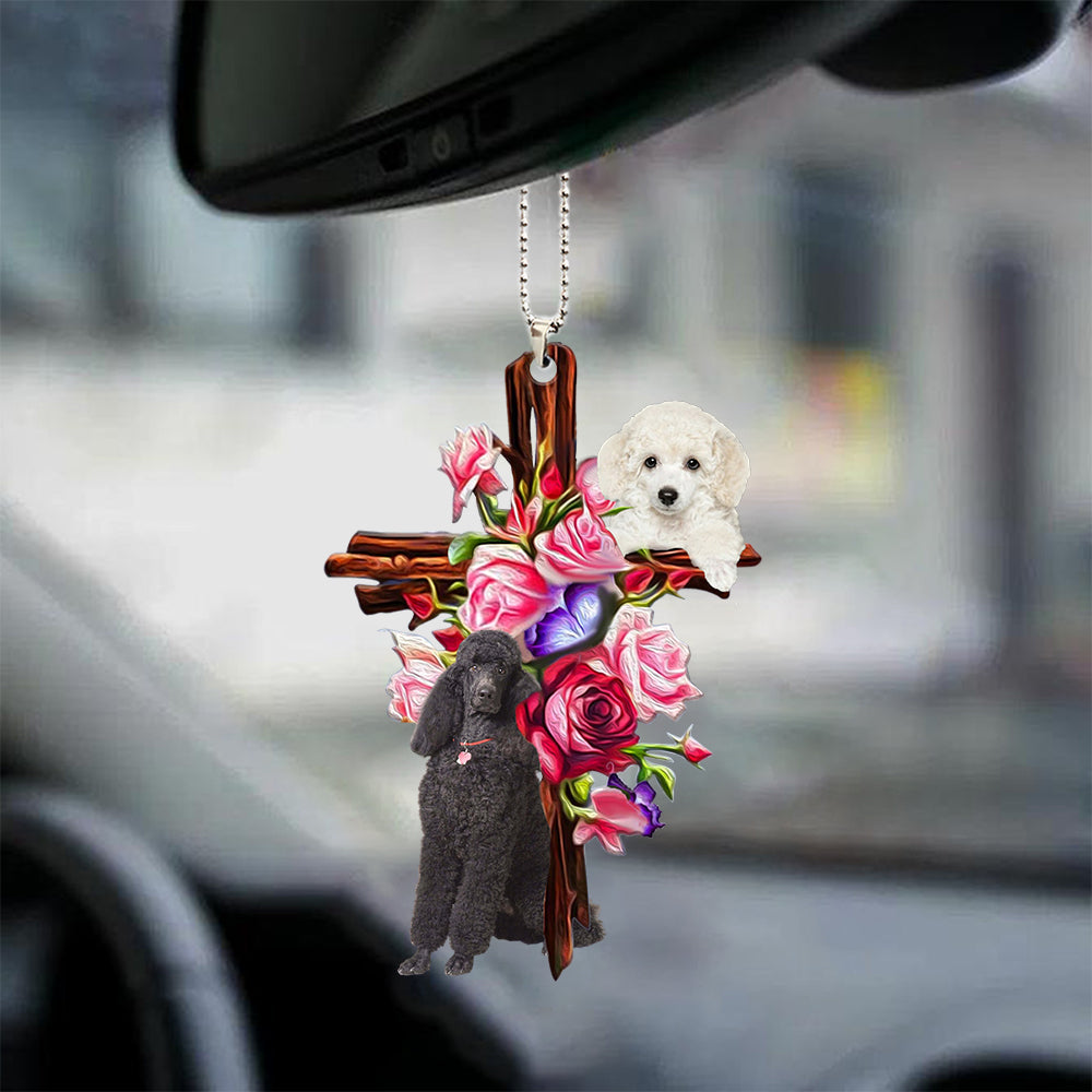 Poodle Roses and Jesus Ornament  - Dog Car Hanging Ornament Car - Gift For Dog Mom, Dog Lover, Dog Owner