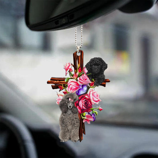 Poodle Roses and Jesus Ornament - Dog Ornaments For Chiristmas - Gift For Dog Mom, Dog Lover, Dog Owner