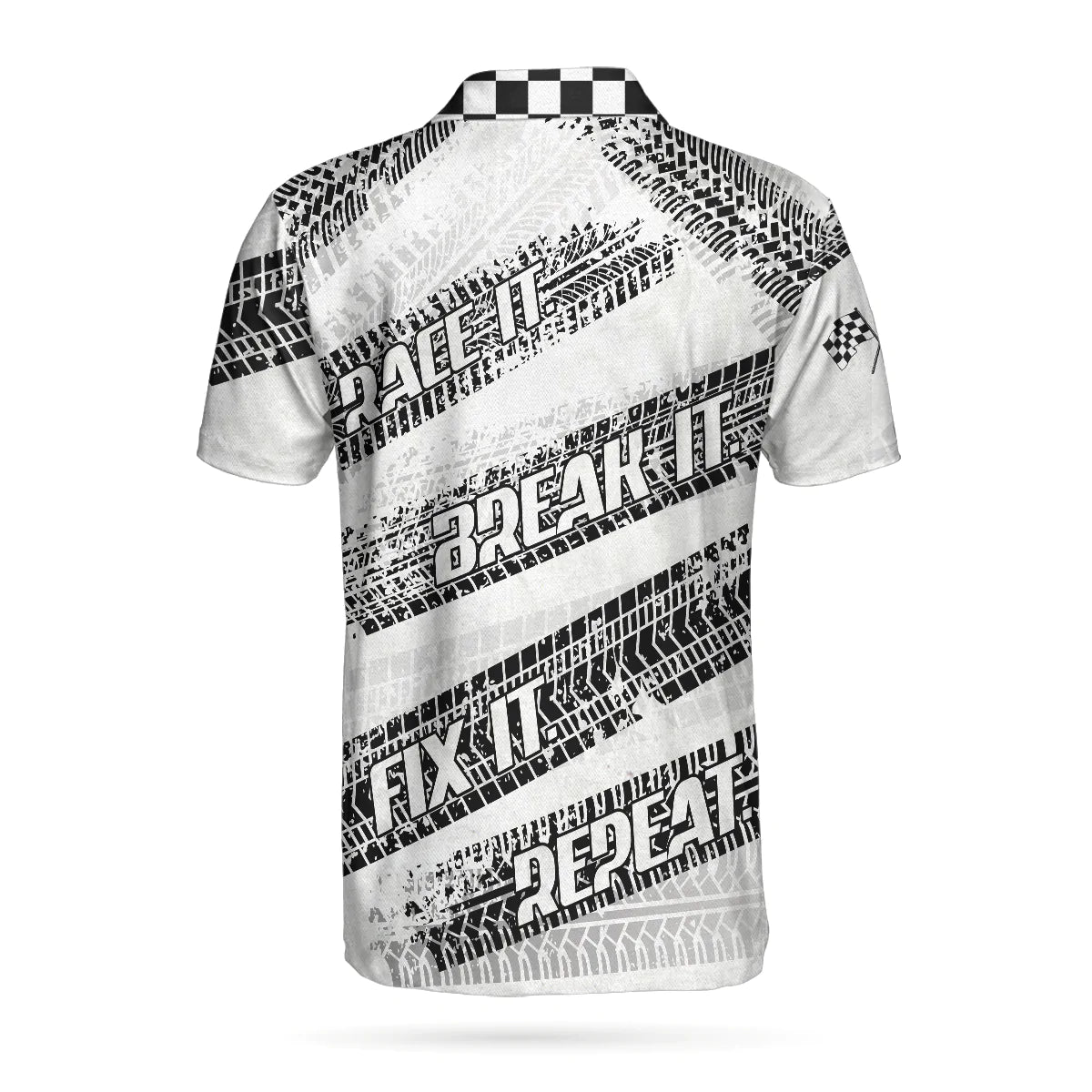 Race It Break It Fix It Short Sleeve Polo Shirt, Black And White Bike Tires Polo Shirt, Best Racing Shirt For Men