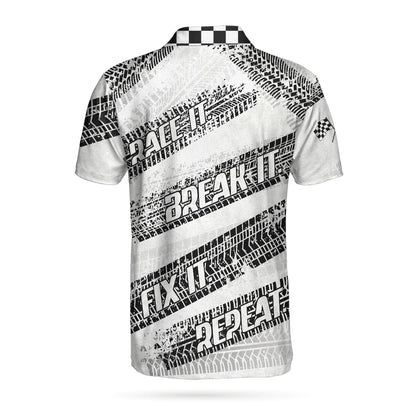 Race It Break It Fix It Short Sleeve Polo Shirt, Black And White Bike Tires Polo Shirt, Best Racing Shirt For Men