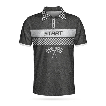 Racing Start And Finish Short Sleeve Polo Shirt, Black And White Checker Pattern Polo Shirt, Best Racing Shirt For Men