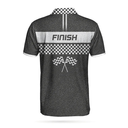 Racing Start And Finish Short Sleeve Polo Shirt, Black And White Checker Pattern Polo Shirt, Best Racing Shirt For Men