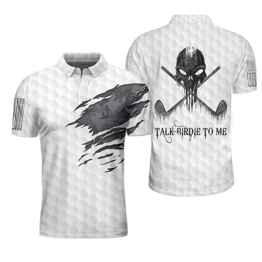 Ripped Vintage Golfing Skull Camouflaged Men Polo Shirt, Talk Birdie To Me Golf Pattern Polo Shirt, Best Golf Shirt For Men
