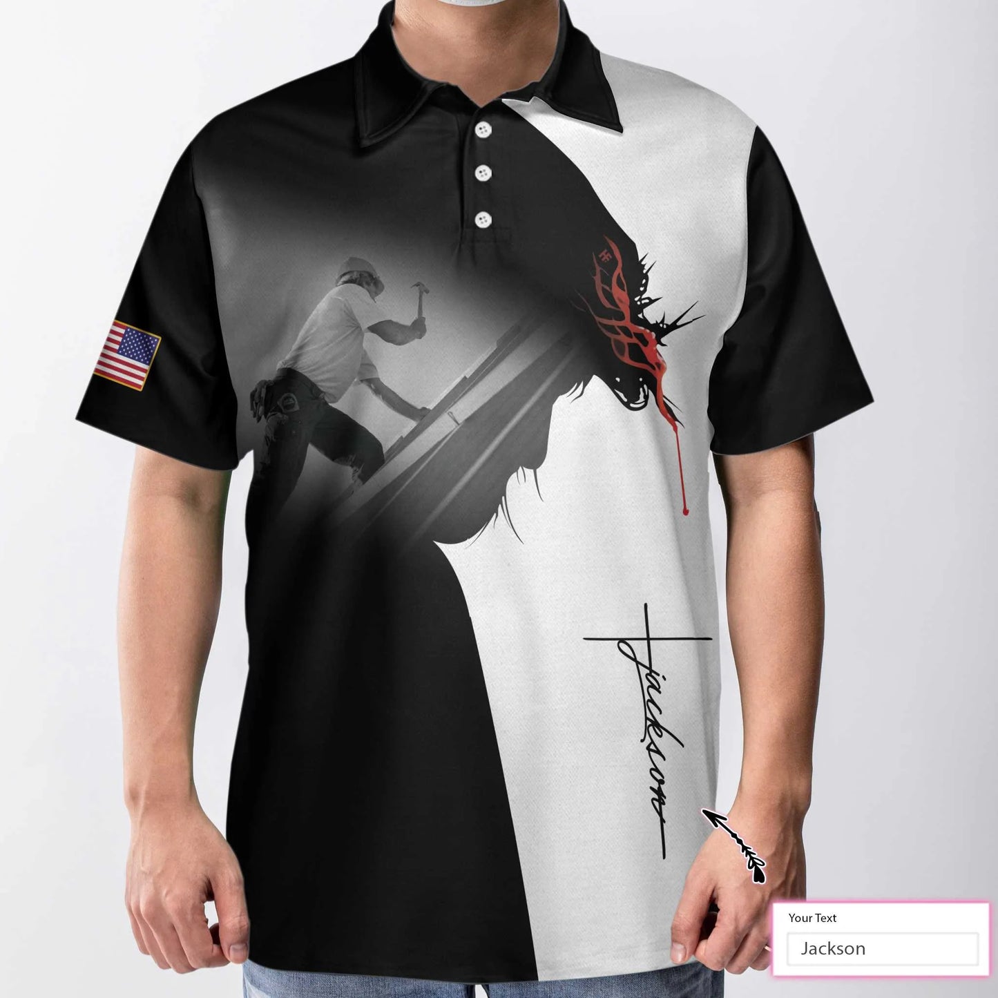 Personalized Black And White Christian Roofer Men Polo Shirt, Roofer I Can Do All Things Custom Shirt For Male