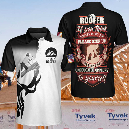 Roofer Proud Skull Black And White Men Polo Shirt, If You Think You Can Do My Job Polo Shirt, Best Roofer Shirt For Male