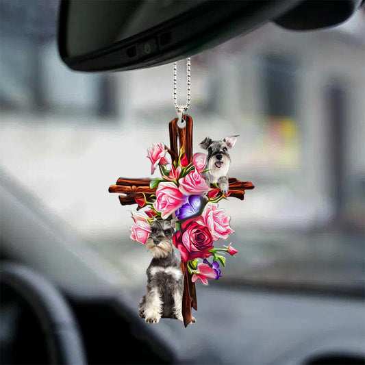 Schnauzer Roses and Jesus Ornament - Dog Ornaments For Him Her - Gift For Dog Mom, Dog Lover, Dog Owner