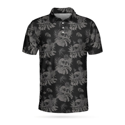 Seamless Skull Goth Polo Shirt, Black Floral Skull Pattern Polo Shirt, Best Gothic Shirt For Men - Perfect Gift For Men, Golfer