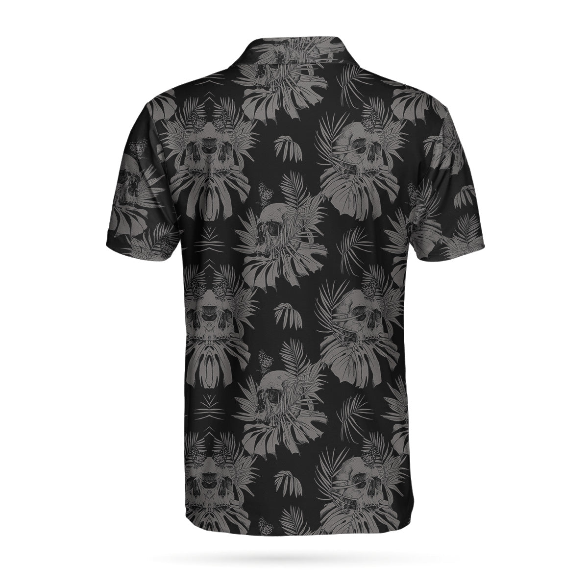 Seamless Skull Goth Polo Shirt, Black Floral Skull Pattern Polo Shirt, Best Gothic Shirt For Men - Perfect Gift For Men, Golfer