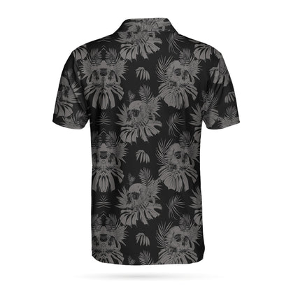 Seamless Skull Goth Polo Shirt, Black Floral Skull Pattern Polo Shirt, Best Gothic Shirt For Men - Perfect Gift For Men, Golfer