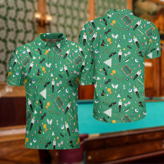 Seamless Texture Pattern Billiards Polo Shirt, Green Billiards Shirt For Men, Gift For Billiards Lovers - Perfect Gift For Men