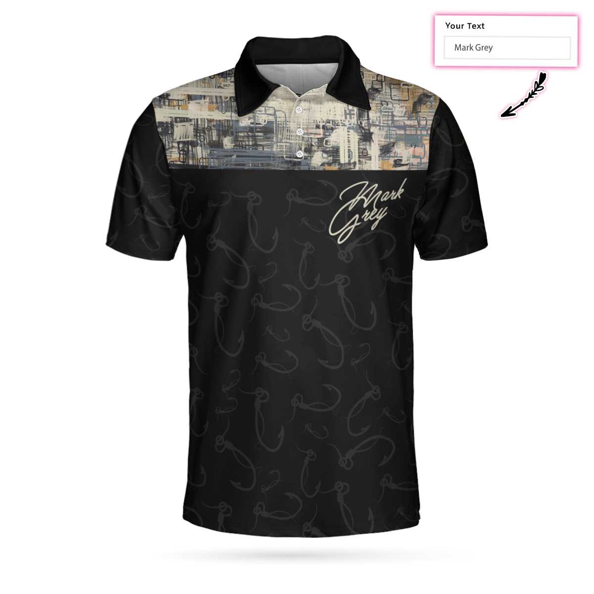 Simple Camo Elegant Custom Name Polo Shirt, Personalized Fish Hook Pattern Fishing Shirt For Men - Perfect Gift For Men