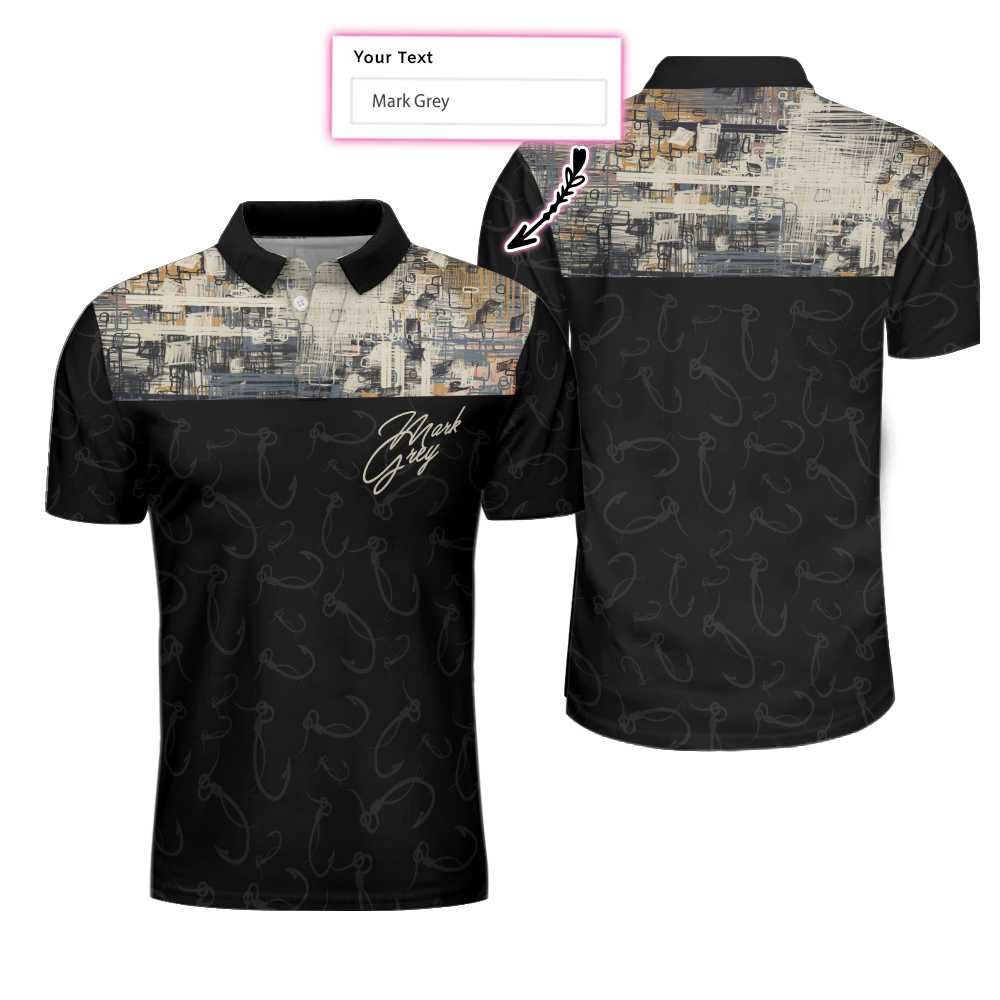 Simple Camo Elegant Custom Name Polo Shirt, Personalized Fish Hook Pattern Fishing Shirt For Men - Perfect Gift For Men
