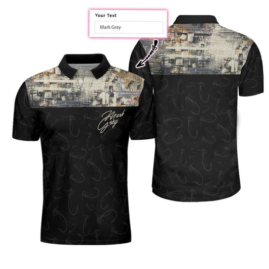 Simple Camo Elegant Custom Name Polo Shirt, Personalized Fish Hook Pattern Fishing Shirt For Men - Perfect Gift For Men
