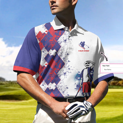 Golfer Custom Name Polo Shirt, Size Matters Custom Polo Shirt, Personalized Golfing Shirt Design, Argyle Pattern Shirt - Perfect Gift For Men, Golfers