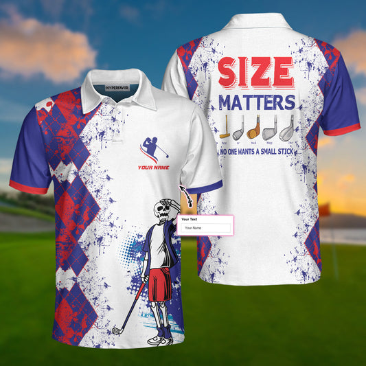Golfer Custom Name Polo Shirt, Size Matters Custom Polo Shirt, Personalized Golfing Shirt Design, Argyle Pattern Shirt - Perfect Gift For Men, Golfers