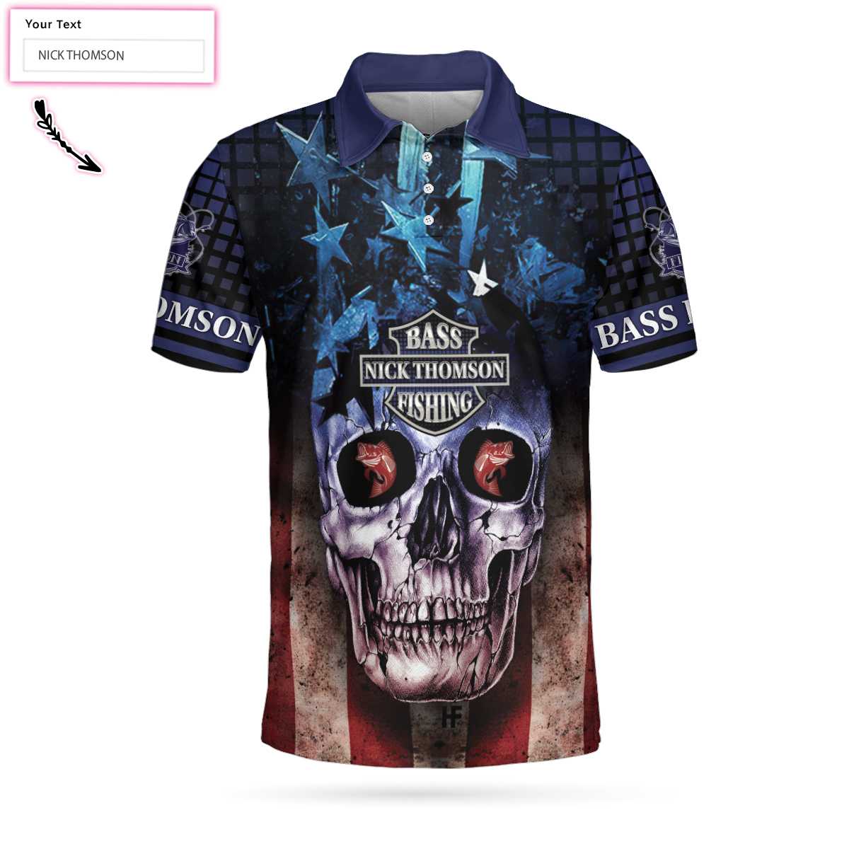 Skull Fishing Custom Name Polo Shirt, Jerk It Till She Swallows Custom Polo Shirt, Personalized American Flag Fishing Shirt - Perfect Gift For Men