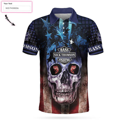 Skull Fishing Custom Name Polo Shirt, Jerk It Till She Swallows Custom Polo Shirt, Personalized American Flag Fishing Shirt - Perfect Gift For Men