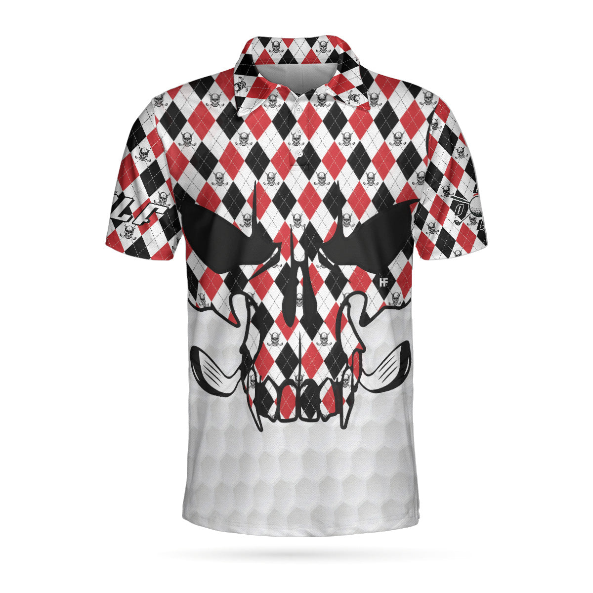 Skull Golf Red Black White Polo Shirt, Golf Texture Argyle Pattern Skull Polo Shirt, Best Golf Shirt For Men - Perfect Gift For Men, Golfers