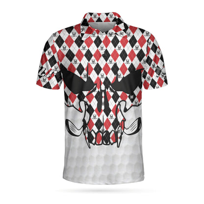 Skull Golf Red Black White Polo Shirt, Golf Texture Argyle Pattern Skull Polo Shirt, Best Golf Shirt For Men - Perfect Gift For Men, Golfers