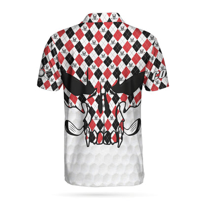 Skull Golf Red Black White Polo Shirt, Golf Texture Argyle Pattern Skull Polo Shirt, Best Golf Shirt For Men - Perfect Gift For Men, Golfers