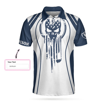 Skull Golf Custom Name Polo Shirt, Personalized Skull American Flag Golf Polo Shirt - Perfect Gift For Men, Golfers