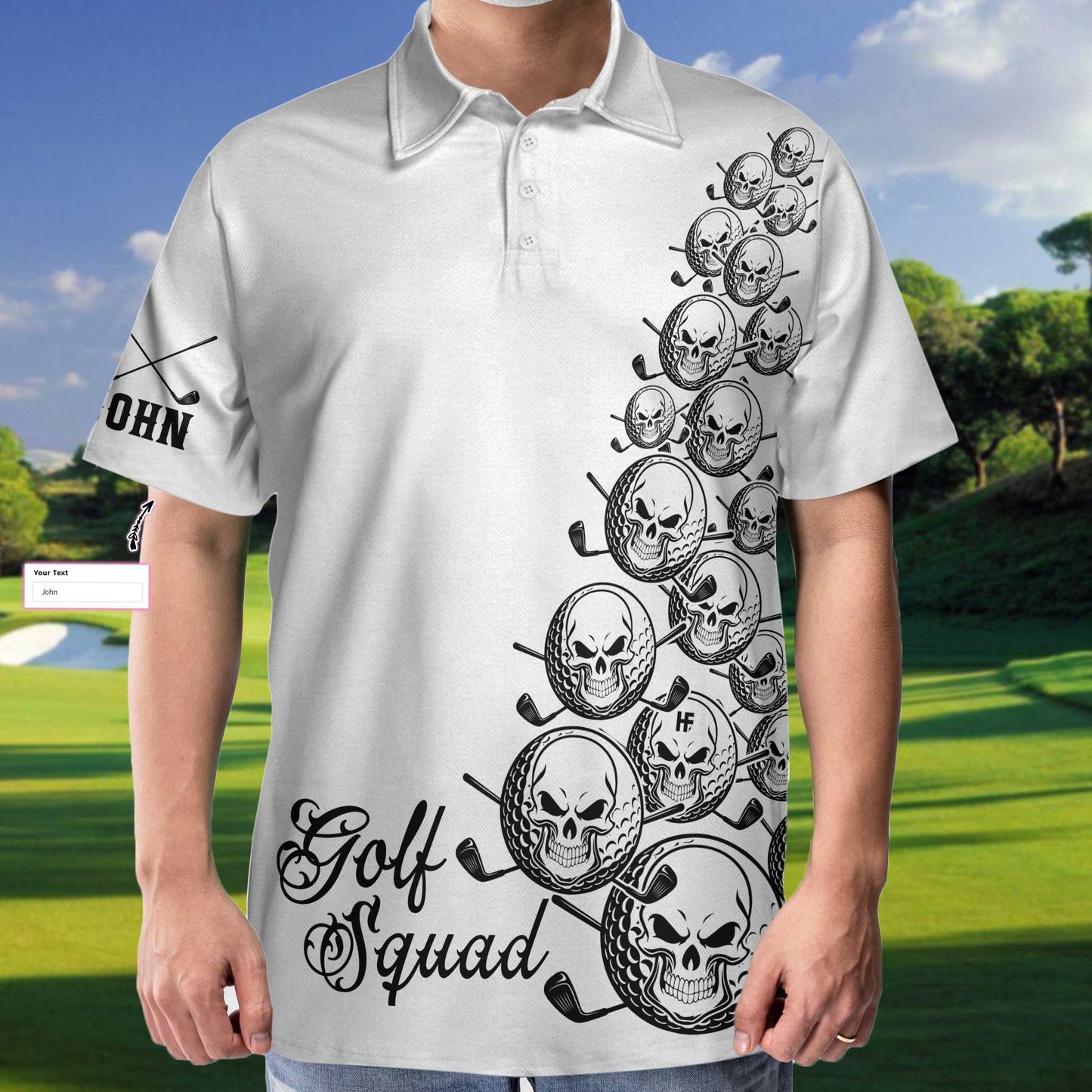 Skull Golfer Custom Name Polo Shirt, White Golf Squad Shirt, Personalized Golf Shirt For Men - Perfect Gift For Men, Golfers