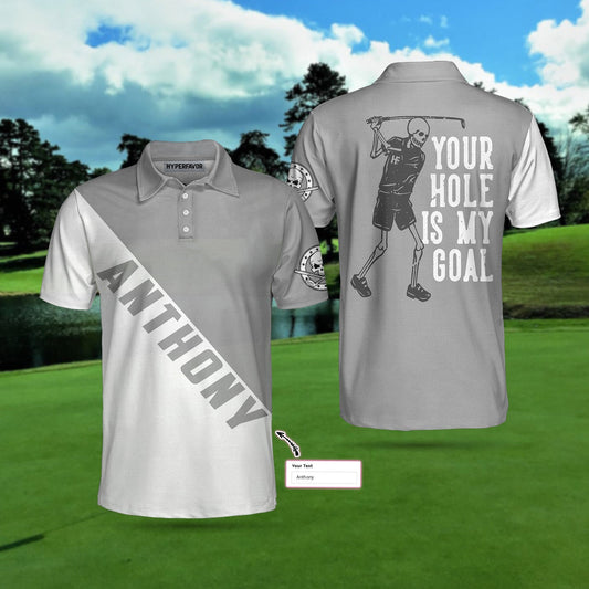 Skull Golfer Your Hole Is My Goal Custom Polo Shirt, Skull Polo Golf Shirts For Male Players With Sayings - Perfect Gift For Men, Golfers