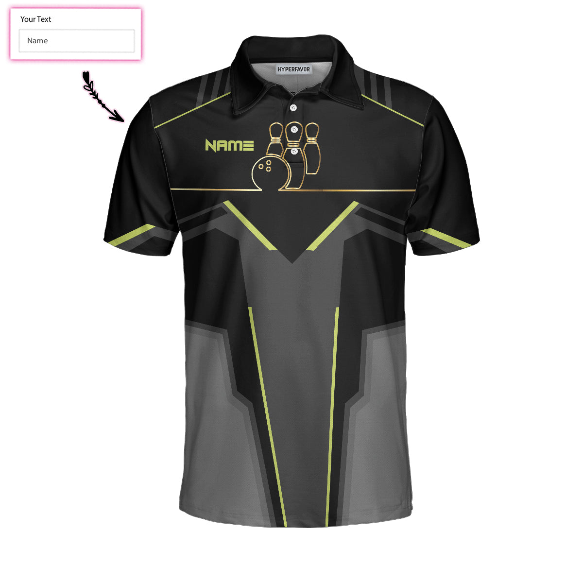 Slow Roll Black And Golden Pattern Custom Bowling Polo Shirt, Personalized Bowling Shirt For Men, Best Gift For Bowler - Perfect Gift For Men