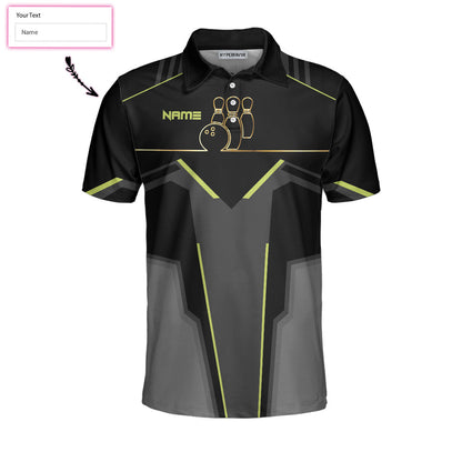 Slow Roll Black And Golden Pattern Custom Bowling Polo Shirt, Personalized Bowling Shirt For Men, Best Gift For Bowler - Perfect Gift For Men