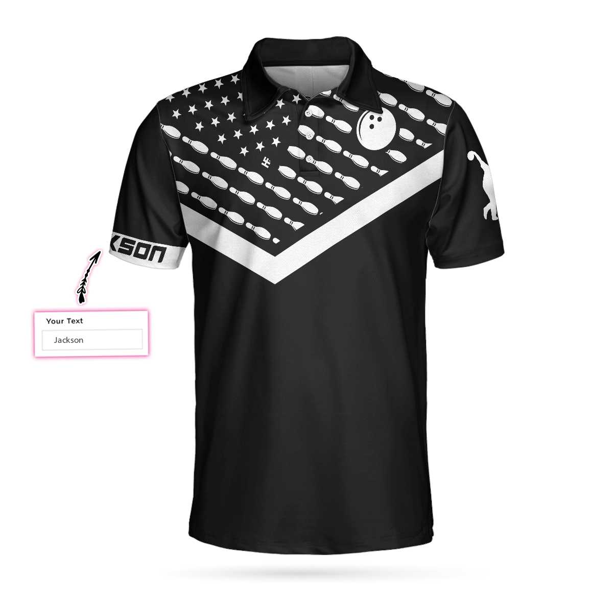 Spear Swear Drink Repeat Bowling Custom Name Polo Shirt, Personalized Black American Flag Bowling Shirt For Men - Perfect Gift For Men, Golfers