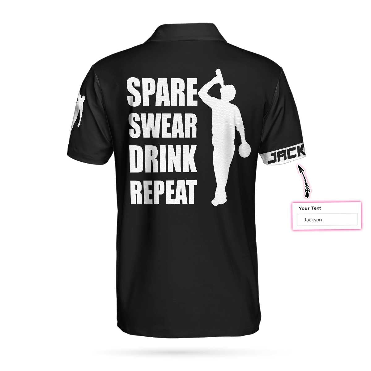 Spear Swear Drink Repeat Bowling Custom Name Polo Shirt, Personalized Black American Flag Bowling Shirt For Men - Perfect Gift For Men, Golfers