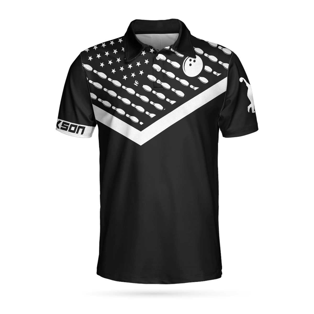 Spear Swear Drink Repeat Bowling Custom Name Polo Shirt, Personalized Black American Flag Bowling Shirt For Men - Perfect Gift For Men, Golfers