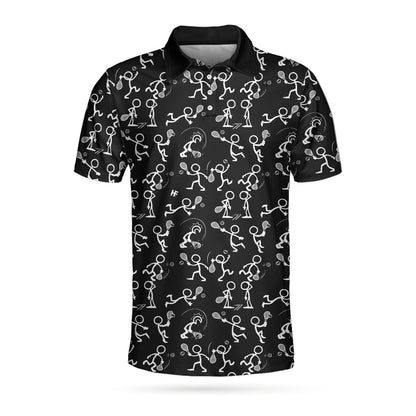 Stickfigures Playing Tennis Short Sleeve Polo Shirt, Doodling Tennis Polo Shirt, Best Tennis Shirt For Men - Perfect Gift For Men, Tennis Lovers