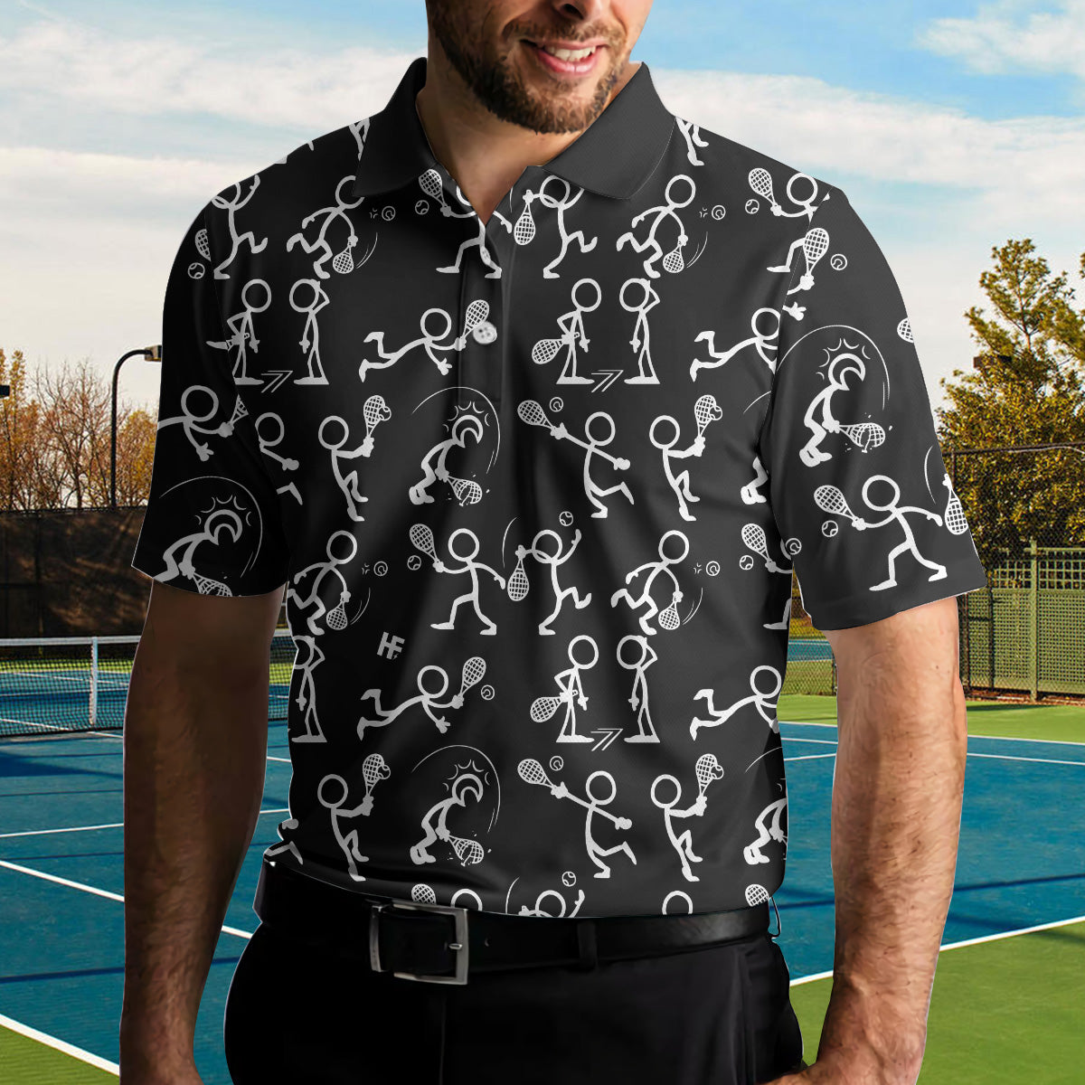 Stickfigures Playing Tennis Short Sleeve Polo Shirt, Doodling Tennis Polo Shirt, Best Tennis Shirt For Men - Perfect Gift For Men, Tennis Lovers