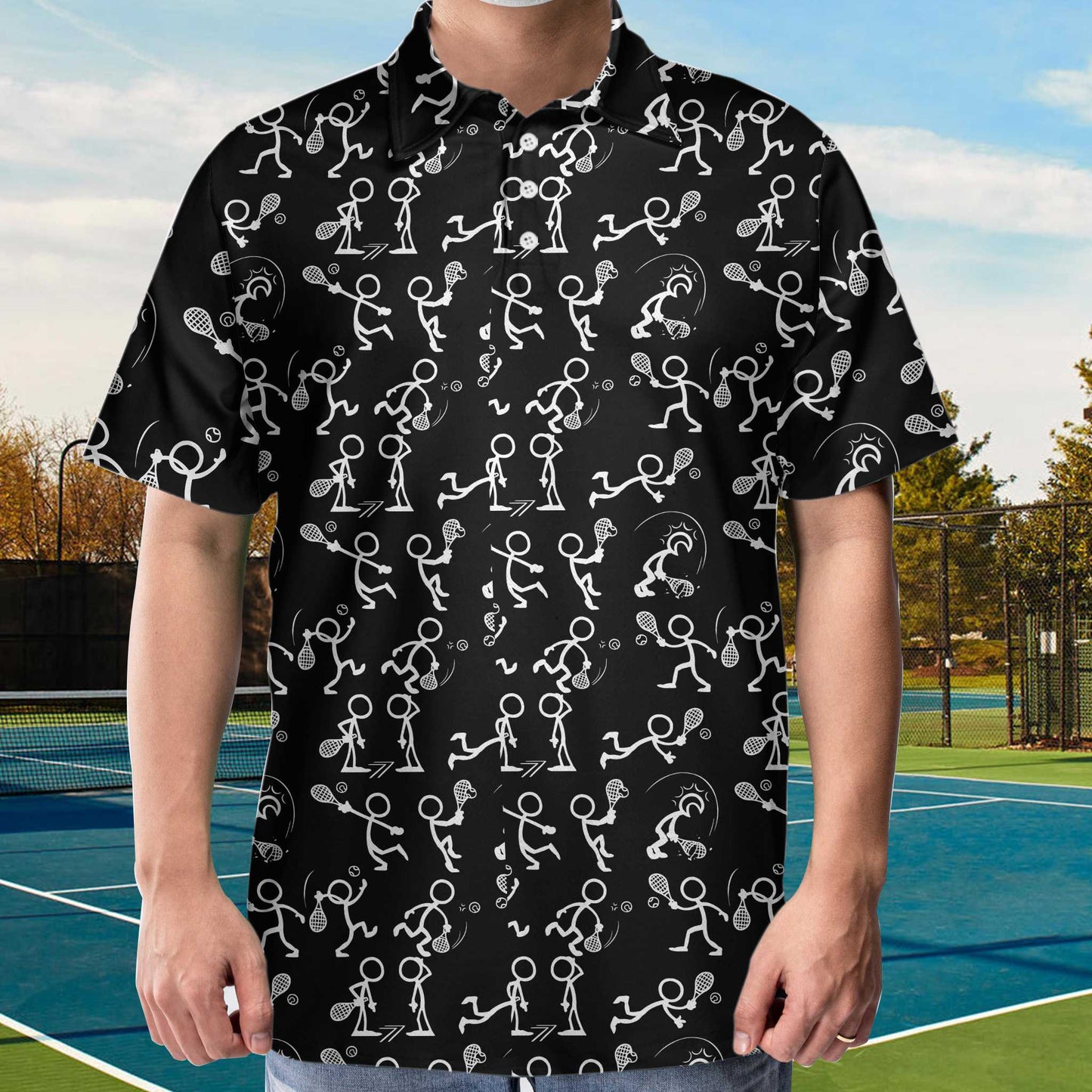 Stickfigures Playing Tennis Short Sleeve Polo Shirt, Doodling Tennis Polo Shirt, Best Tennis Shirt For Men - Perfect Gift For Men, Tennis Lovers