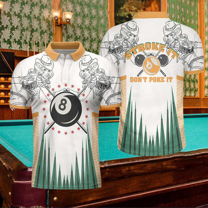 Billiards Polo Shirt, Stroke It Don't Poke It Billiards Polo Shirt, 8-ball Texas Cowgirl Sketching Polo Shirt, Best Billiards Shirt For Men - Perfect Gift For Men, Billiard Lover