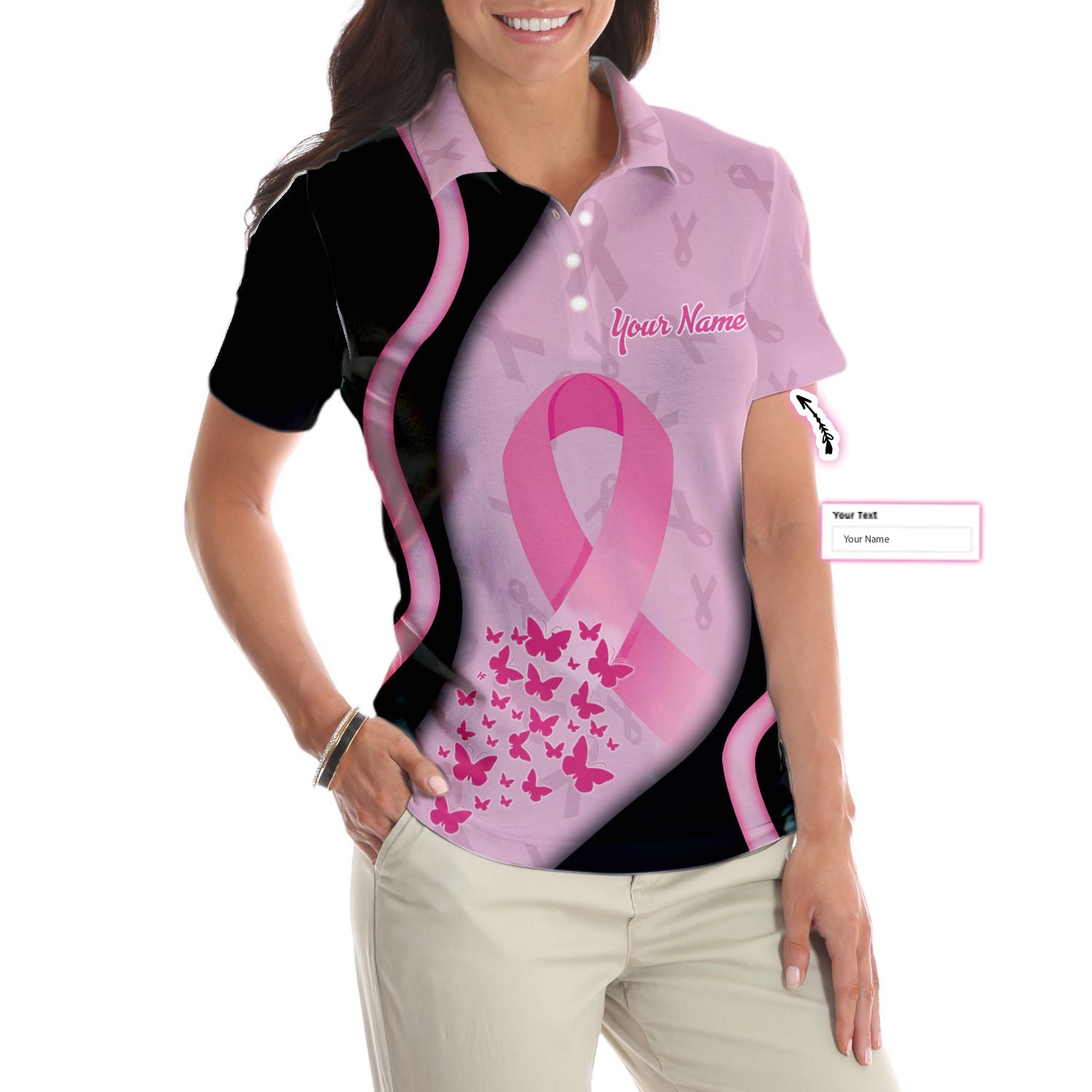 Breast Cancer Awareness Tagged Short Sleeve Women Polo Shirt Cerigifts