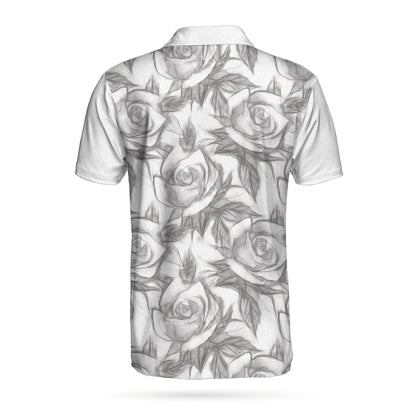 Sugar Skull Drawing Love Polo Shirt, Skull Couple Rose Pattern Pencil Sketching Polo Shirt For Men - Perfect Gift For Men