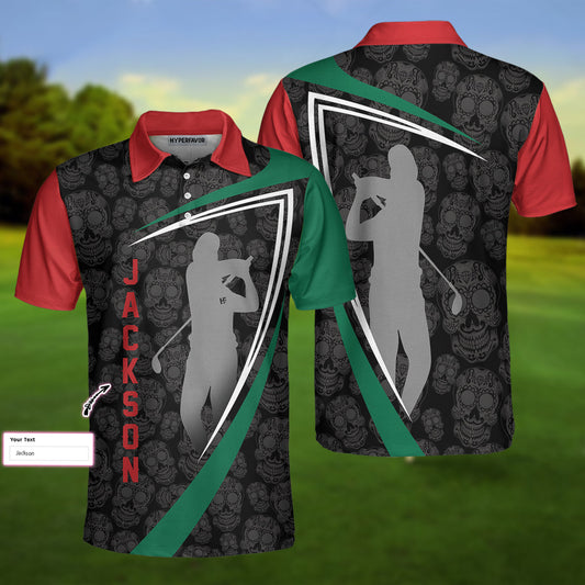 Sugar Skull Golf Custom Polo Shirt, Customized Skull Pattern Golf Shirt, Cool Golf Shirt Design - Perfect Gift For Men